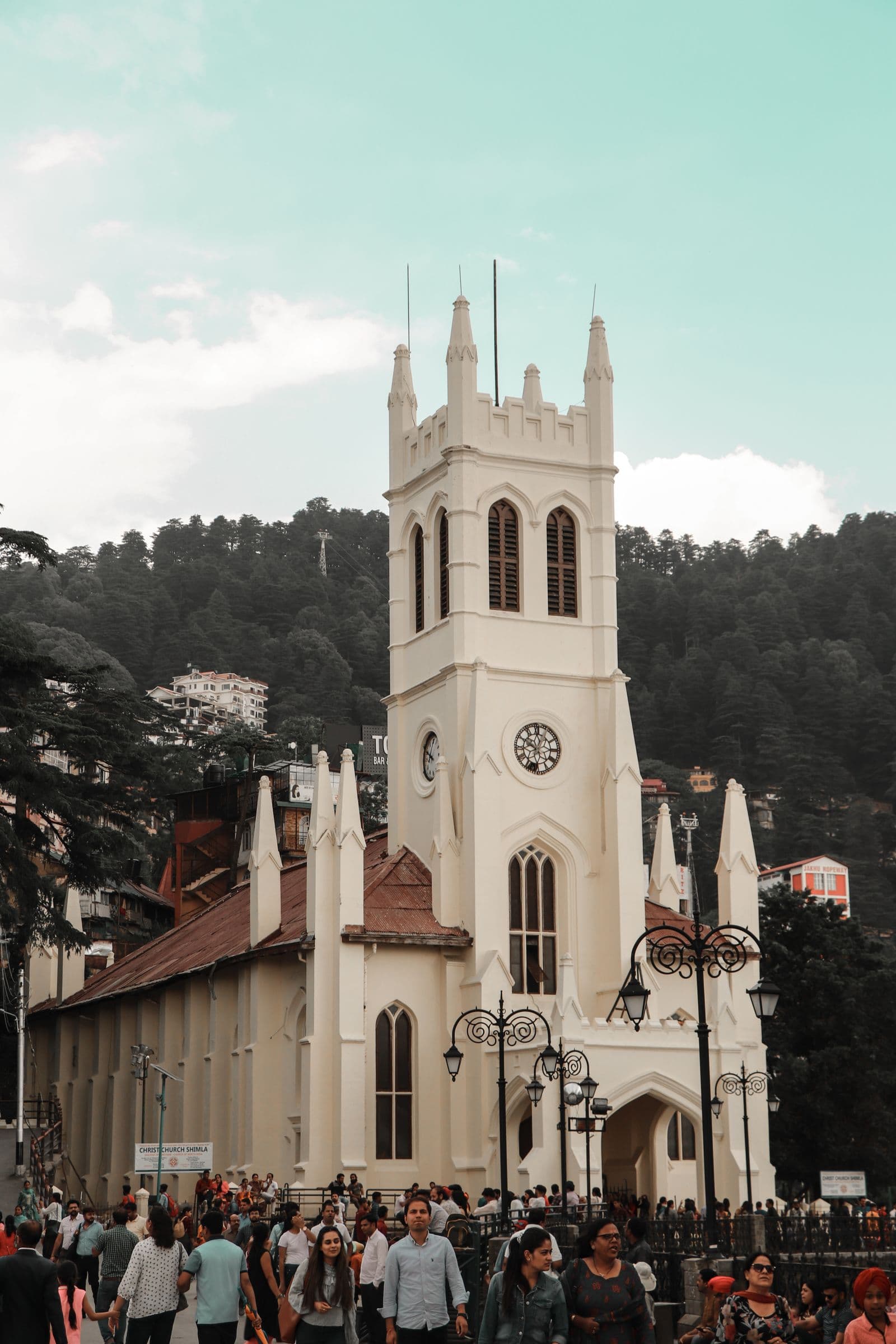 A church building with a tower